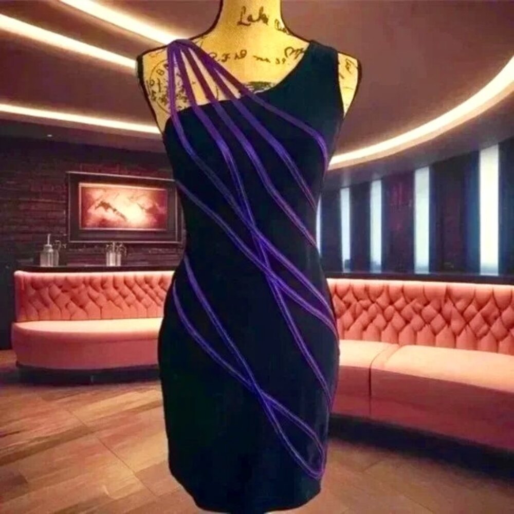 RARE Tadashi Shoji Purple & Black Mini Dress🖤💜🖤